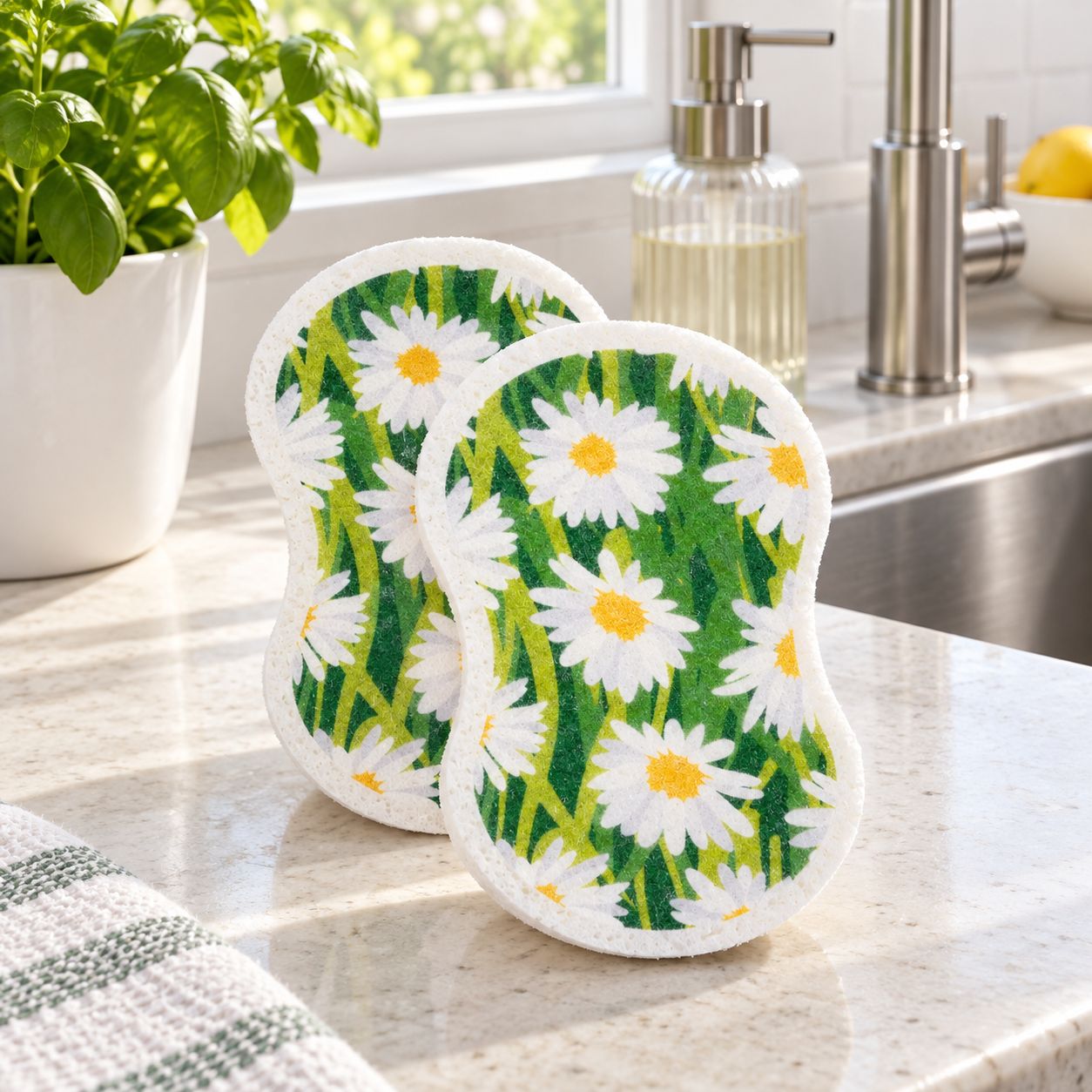 RITZ Field of Daisies 2-Pack Pop-Up Cellulose Sponges, Expands in Water, 6 x 3.5 x 1.75 in – 10002