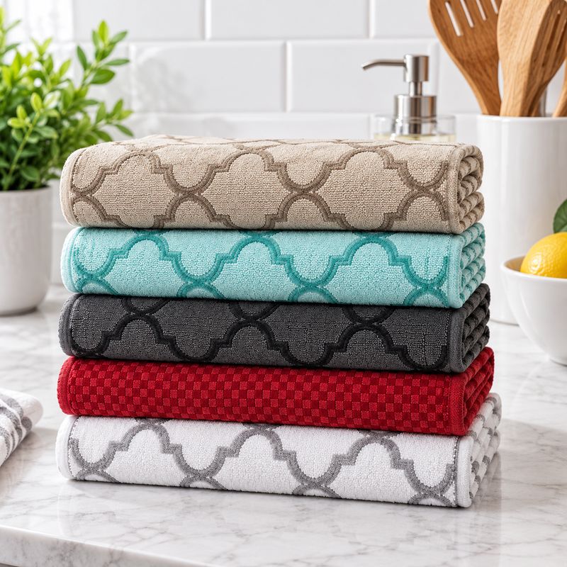 RITZ TRELLIS PRINT 100% COTTON HAND &amp; KITCHEN TOWELS – 16 × 26 IN – 5 VARIANTS