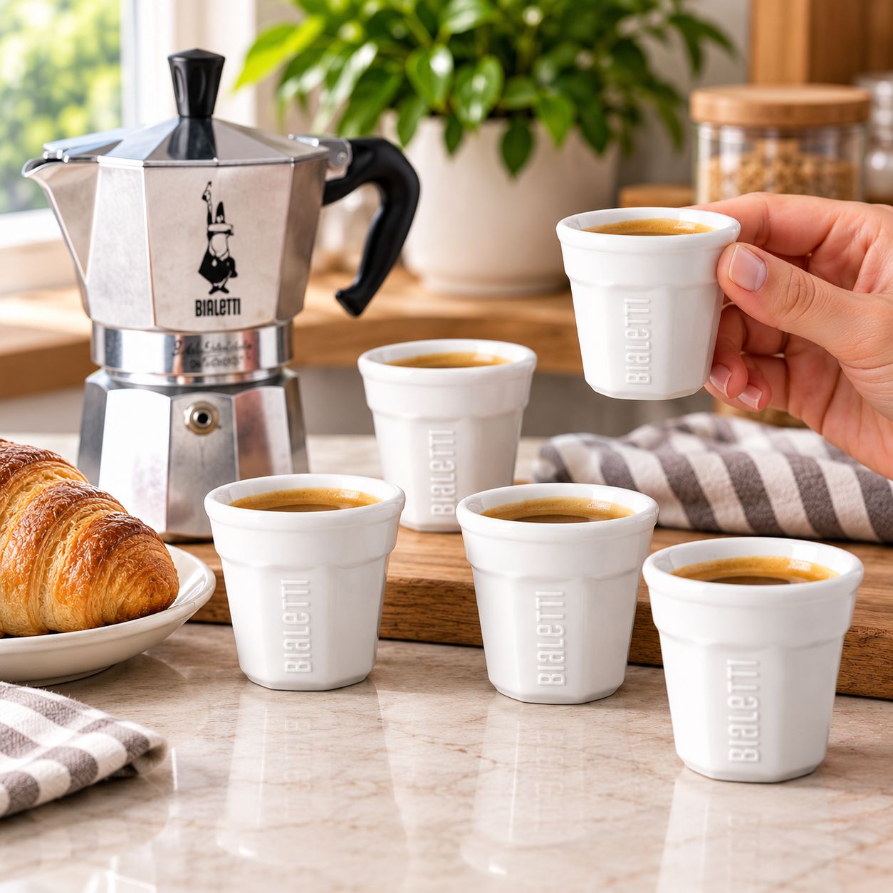 BIALETTI SET OF 6 OCTAGONAL ESPRESSO CUPS – WHITE – MODEL Y0TZ502