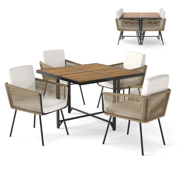 COSTWAY 5-Piece Patio Dining Set with Acacia Wood Tabletop