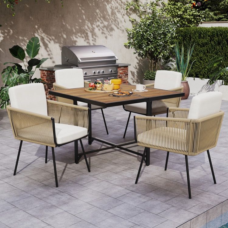 COSTWAY 5-Piece Patio Dining Set with Acacia Wood Tabletop