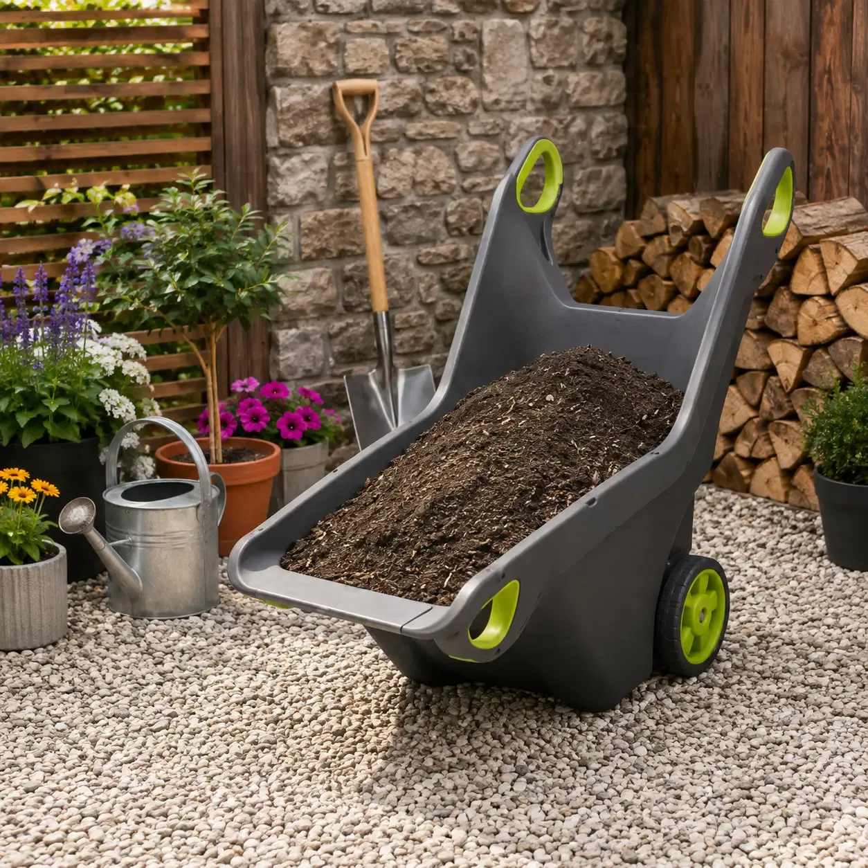 Keter RealBarrow Wheelbarrow - 100L / 26.4 Gal. Capacity, 220 lb Max Load, Reinforced Metal Front Edge, Weather-Resistant Polypropylene, Brown Grey (17186746)