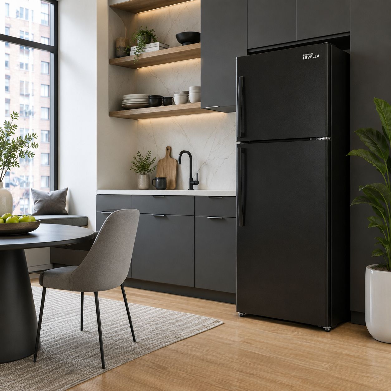 Premium Levella 7.4 CuFt Apartment Refrigerator in Black