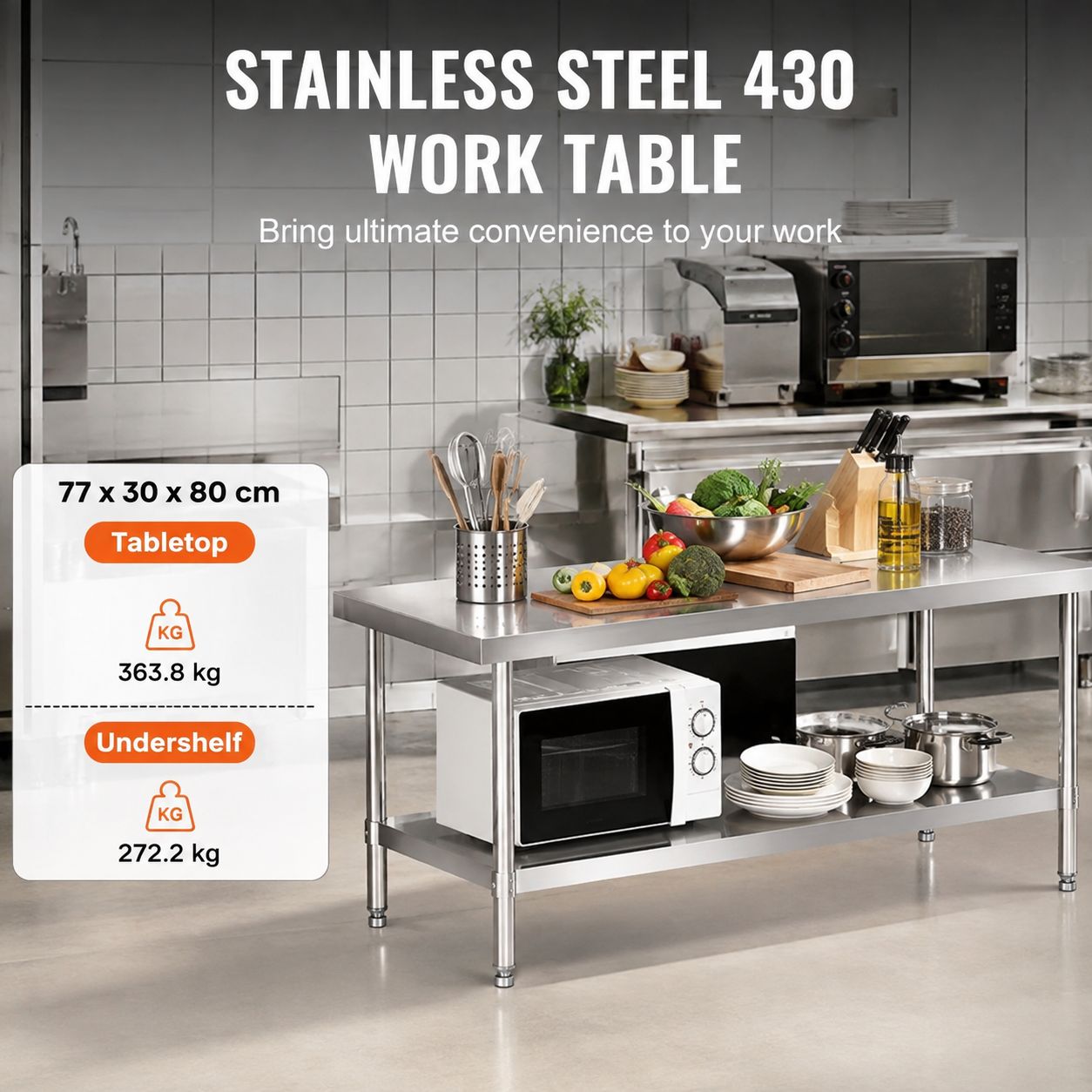 VEVOR Commercial Restaurant Kitchen Food Prep Table 30 x 60 x 26    , SKT1520-760T   CFBXGGZTSBT3TQ6L7V0