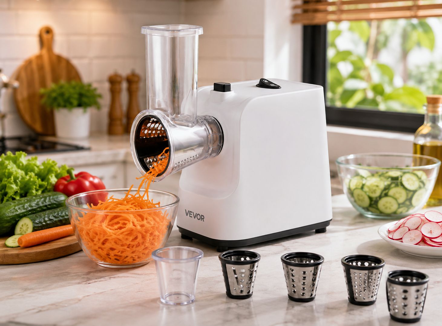 VEVOR 200W Electric Cheese Grater with 5 Attachments    Model MG-S1