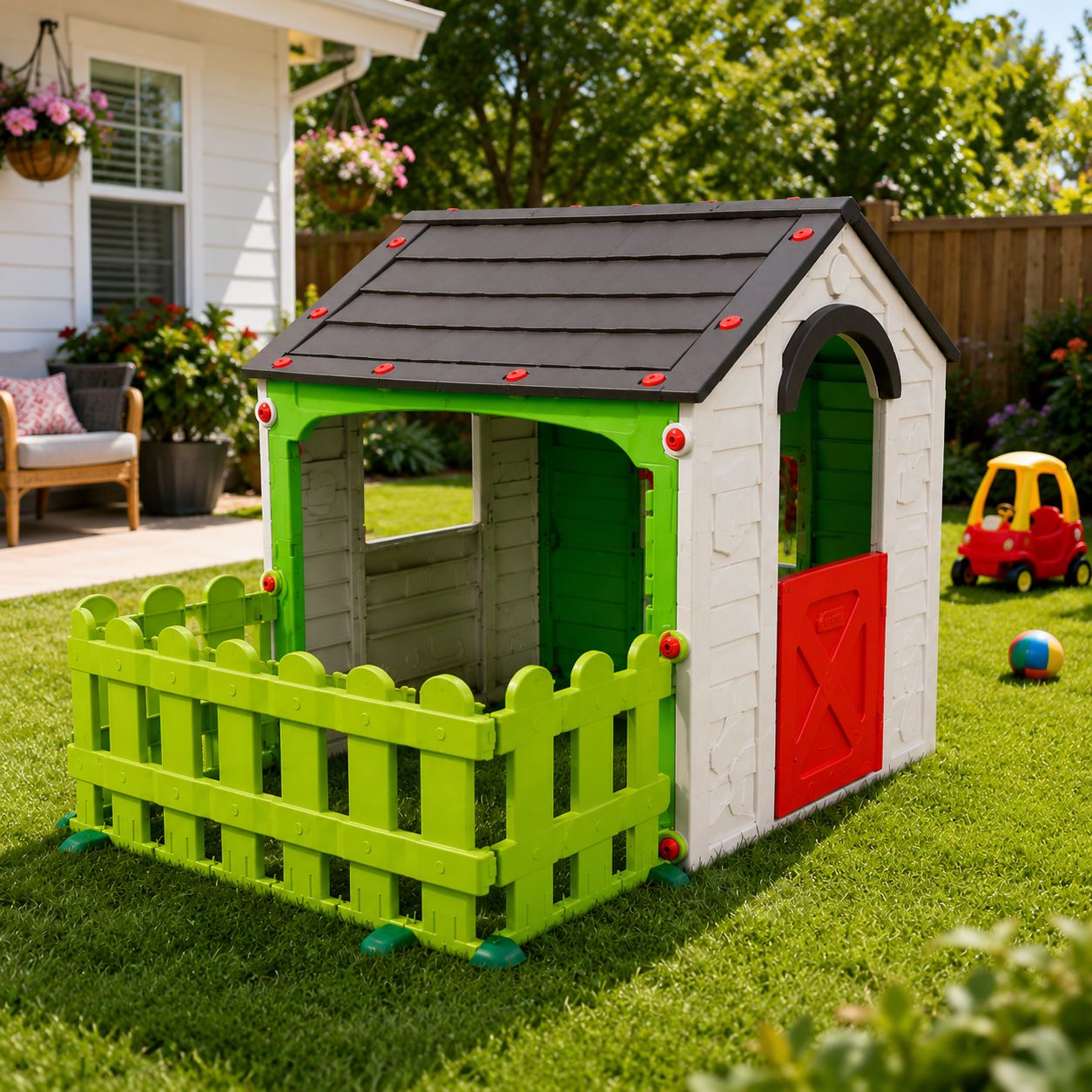 Keter My Garden House Children's Playhouse – Indoor &amp; Outdoor Play Area With Decorative Fence, Half-Door &amp; Window Shutter, Green, 61.4 X 46.5 X 46.1 In. (17197223)