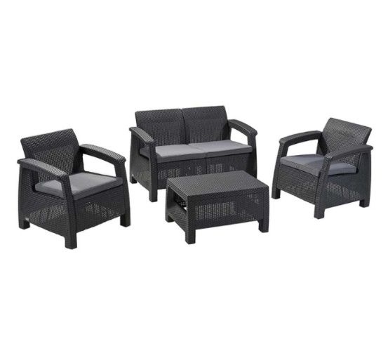 KETER 4-Piece Corfu Outdoor Lounge Set, Color: Graphite