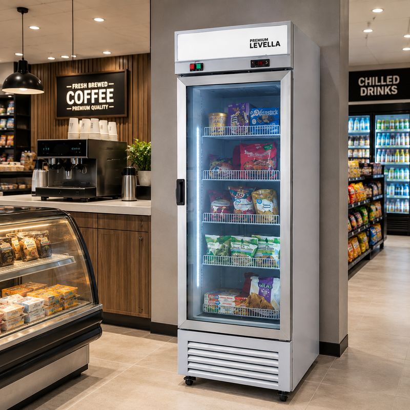 Premium Levella Freezer Commercial 11.6 CuFt Glass Door Display