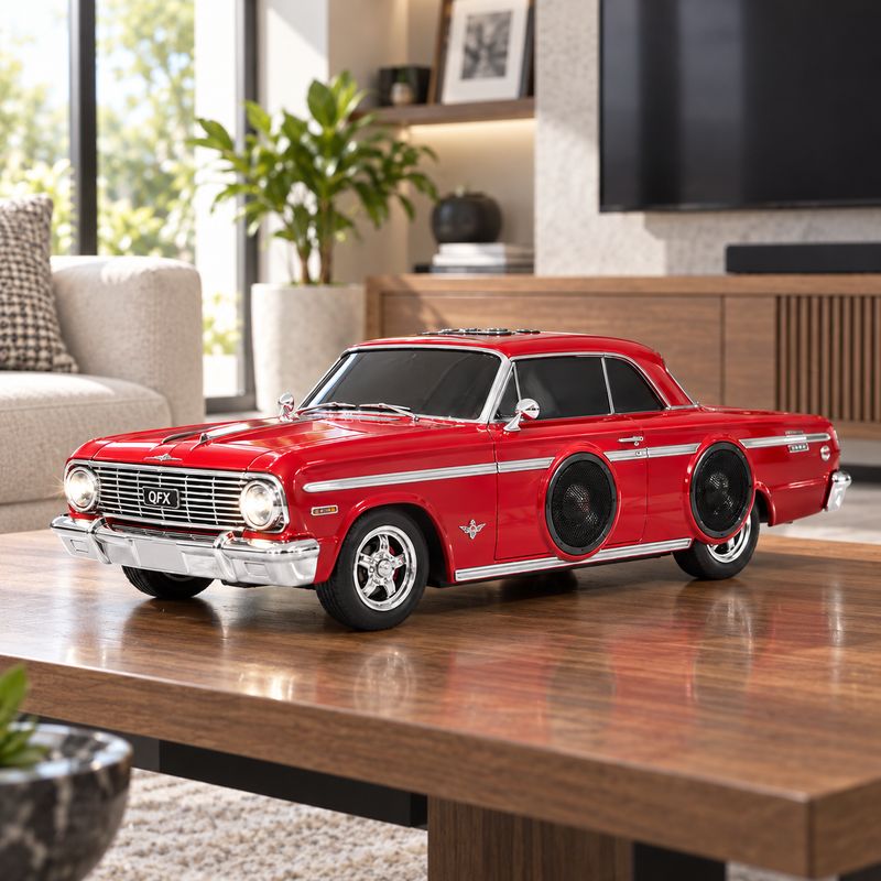 QFX 1962 RETRO CAR SHAPE PORTABLE RECHARGEABLE BLUETOOTH SPEAKER WITH 2 INCH SPEAKER FM RADIO LED PARTY LIGHTS TWS AND HANDS FREE CALLING BT-1962-RED