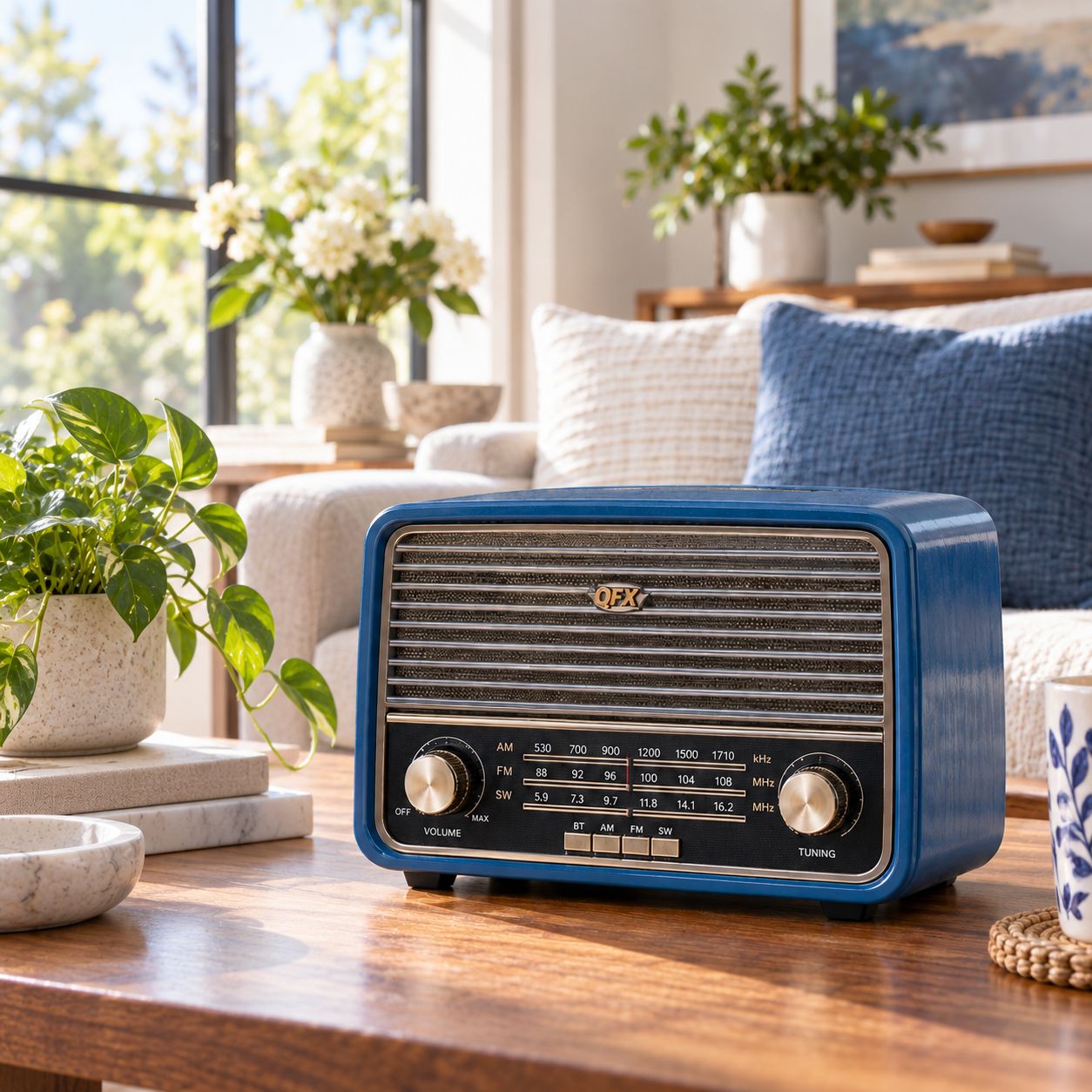 QFX RETRO 3-BAND BLUETOOTH RETRO RADIO VINTAGE TUNER PORTABLE MUSIC PLAYER RETRO-21-BLU