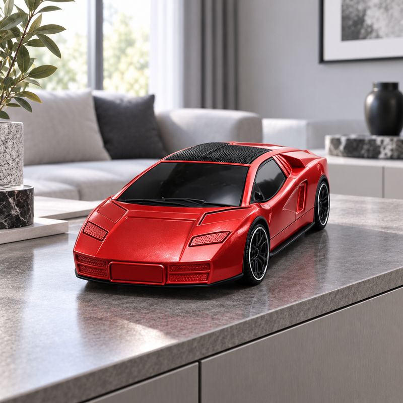 QFX RACE CAR SHAPE PORTABLE BLUETOOTH SPEAKER WITH TWS STEREO FM RADIO USB TF AUX INPUT LED LIGHTS RECHARGEABLE BATTERY AND HANDS FREE CALLING RED BT-2011-RED