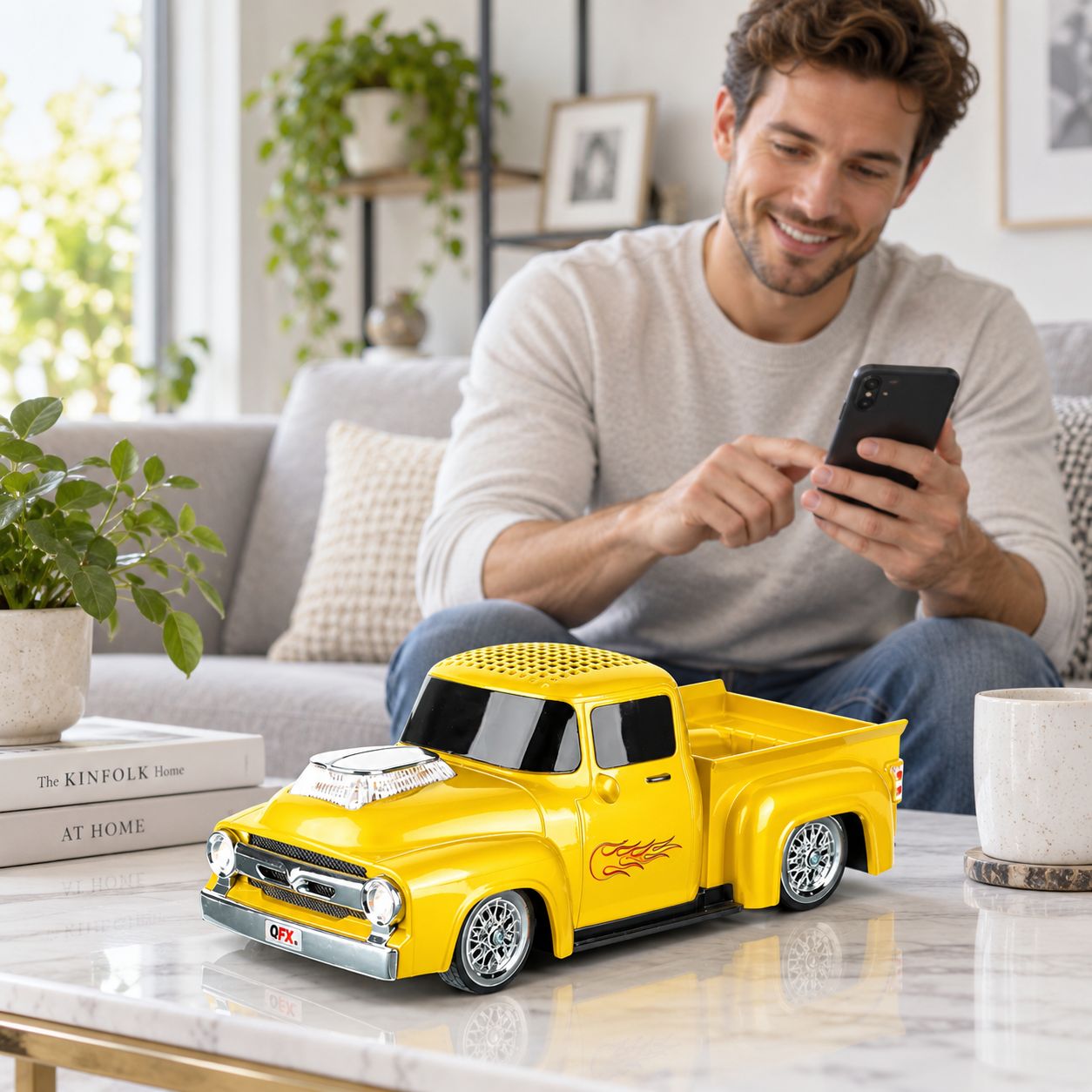 QFX BT-2030 RETRO CAR SHAPE PORTABLE RECHARGEABLE BLUETOOTH SPEAKER WITH 2 INCH DRIVER FM RADIO USB TF LED PARTY LIGHTS AND HANDS FREE CALLING BT-2030-YEL