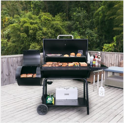 Royal Gourmet Charcoal Barrel Grill with Offset Smoker in Black