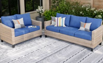 SANSTAR 5 PC Sofa Set, Color: Khaki &amp; Navy