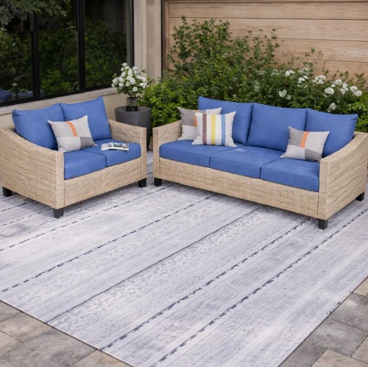 Sanstar 5-Piece Wicker Patio Sofa Conversation Set – Weather-Resistant PE Rattan, Modular Outdoor Sectional, Khaki &amp; Orange Cushions (LRS-WS83LY / HNE-WS83LY)