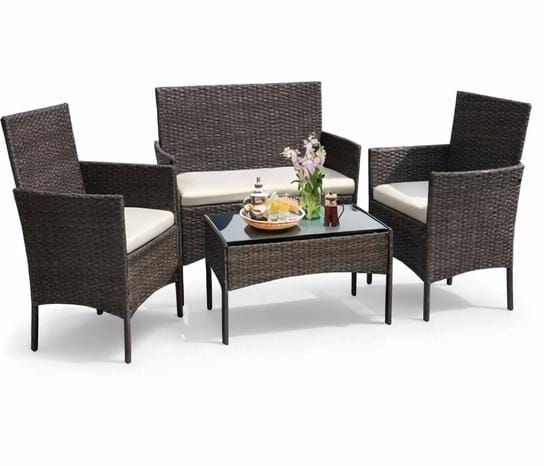 SOBIA 4 Piece Outdoor Patio Garden Set, Color: Brown &amp; Beige