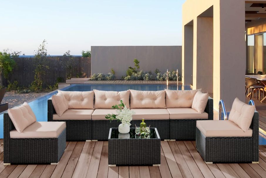 Tokyo 5-Piece Outdoor Patio Set – Complete Coordinated Loveseat, Chairs &amp; Coffee Table Set, Contemporary Style (ATB-2512-322)