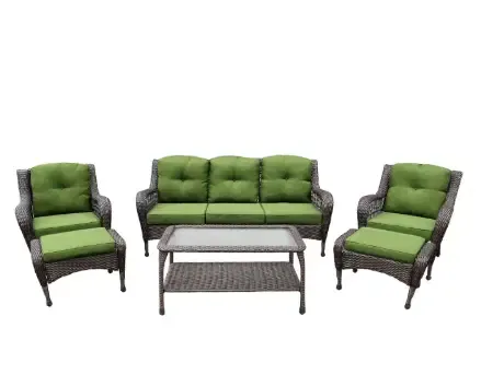 Arcline 6-Piece Coffee &amp; Orange Wicker Patio Conversation Set with Swivel Glider Chairs, 3-Seat Sofa &amp; Ottomans (CV1-BRGY), Color: Coffee &amp; Green
