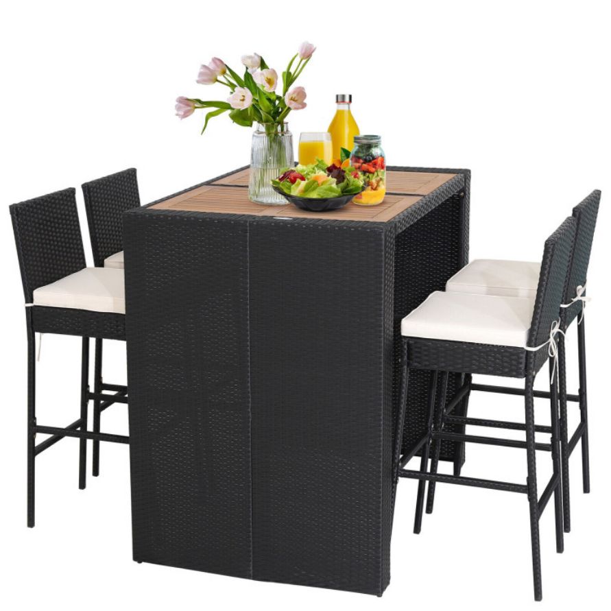 COSTWAY 5 Pieces Patio Acacia Wood Dining Set
