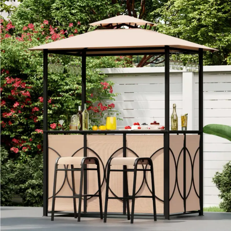 Costway 6.5×4×8 FT Grill Gazebo with Double-Tier Ventilated Roof, Bar Table &amp; 2 Stool Set  NP12355