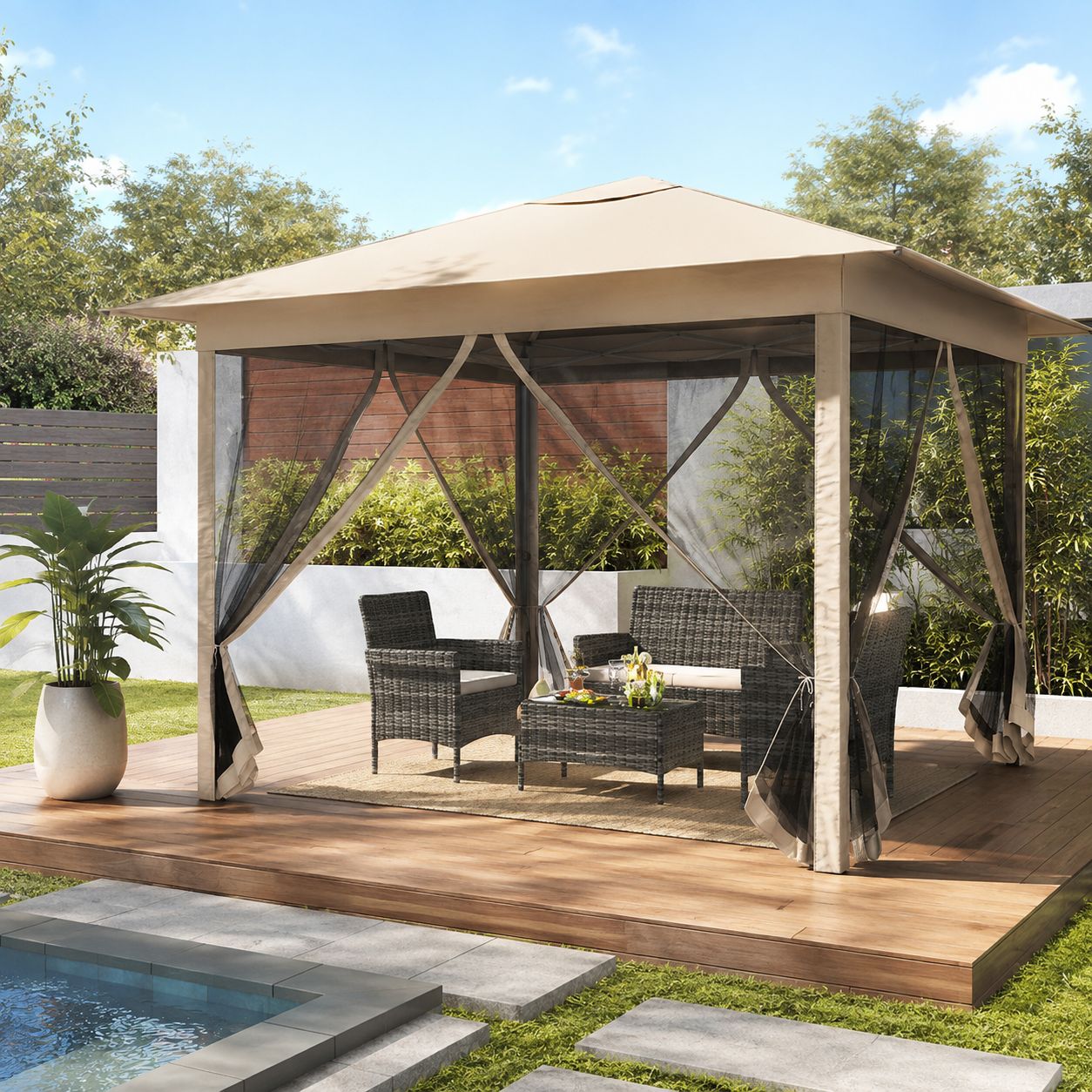 Costway 11.5 x 11.5 FT  Instant Pop up Canopy with Mesh Screen Netting