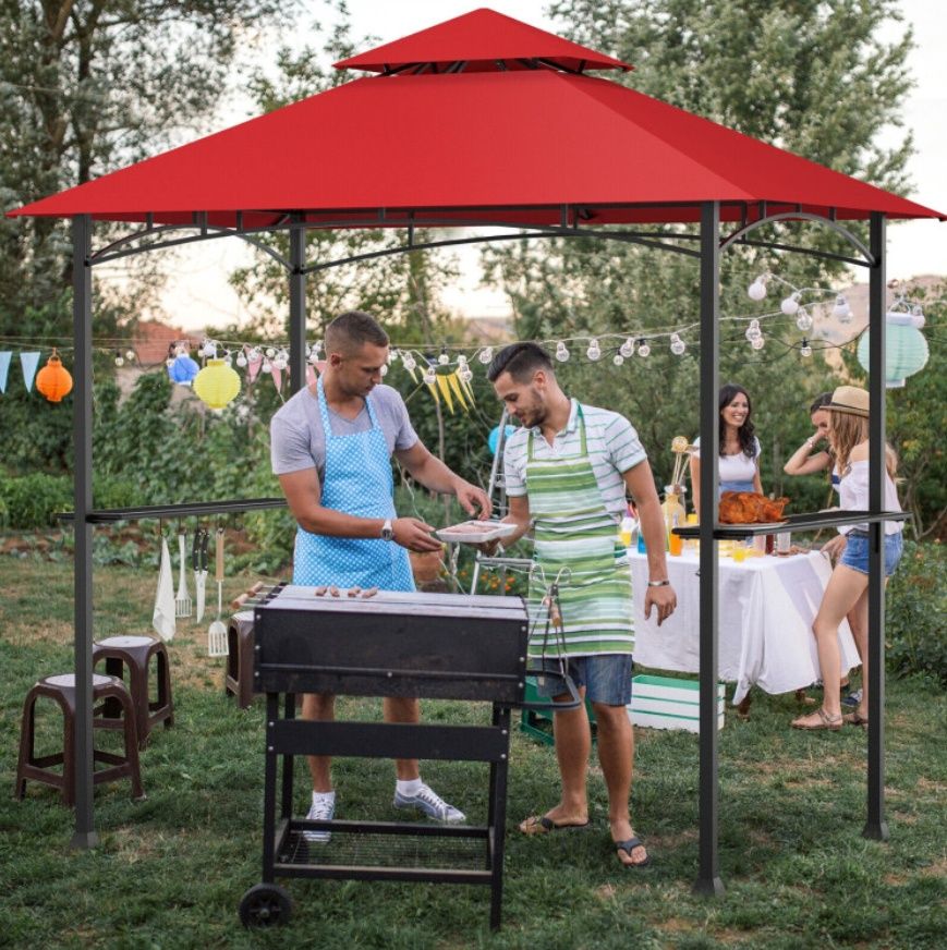 COSTWAY 8 x 5 Outdoor Double Tiered BBQ Grill Gazebo Canopy Tent