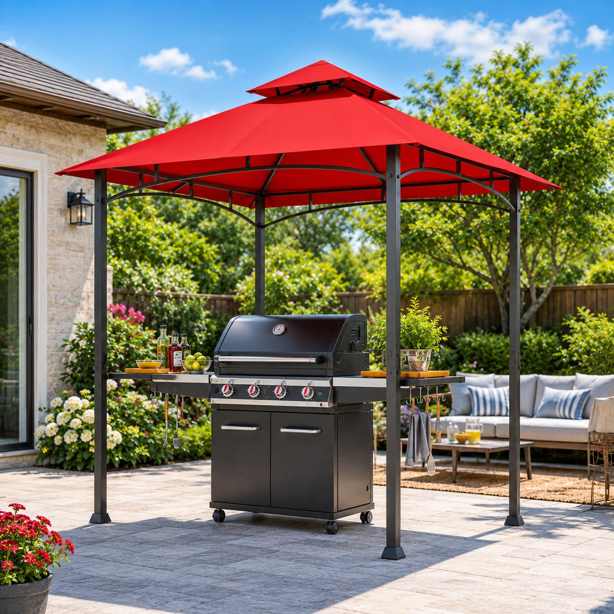 Costway 8 x 5 Outdoor Double Tiered BBQ Grill Gazebo Canopy Tent