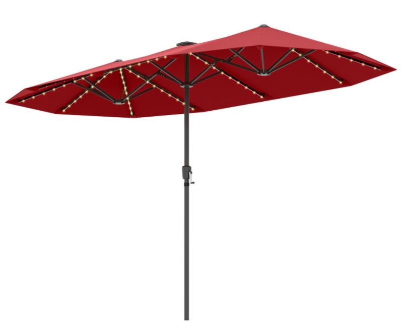 COSTWAY 13FT Double sided Patio Umbrella with Solar Lights