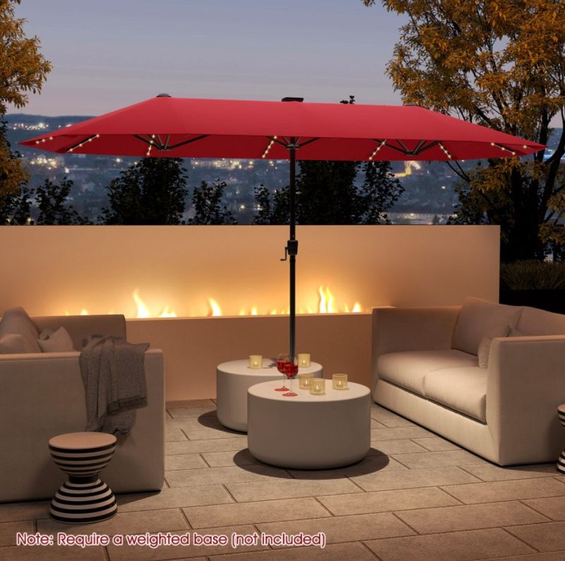COSTWAY 13FT Double sided Patio Umbrella with Solar Lights