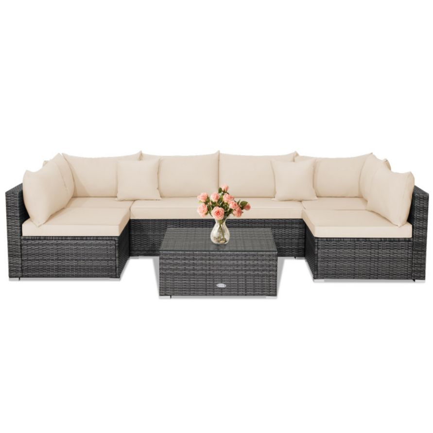 COSTWAY 7 Pieces Sectional Patio Rattan Sofa Set
