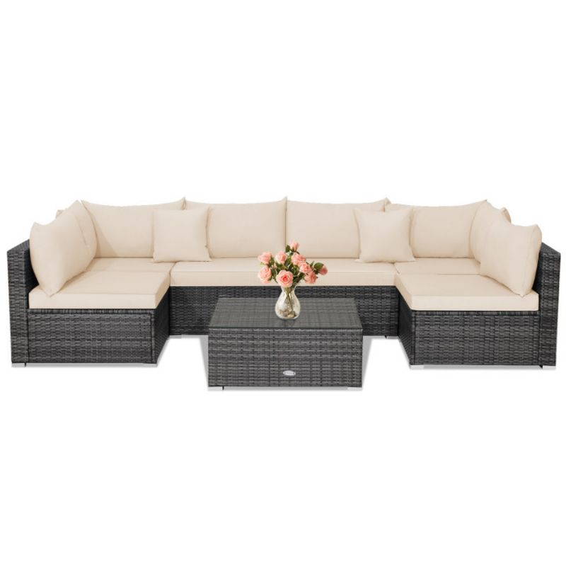 COSTWAY 7 Pieces Sectional Patio Rattan Sofa Set