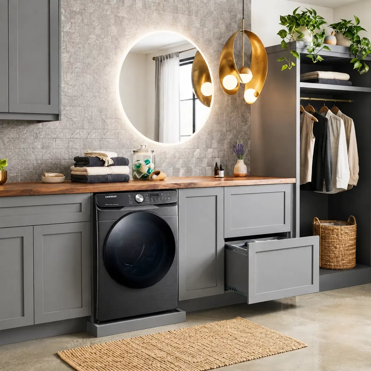 Samsung BESPOKE 5.3 Cu. Ft. All-in-One Vented Washer &amp; Electric Dryer Combo with AI OptiWash &amp; Dry, 7-Inch AI Home Touchscreen, Wi-Fi &amp; SmartThings in Brushed Black