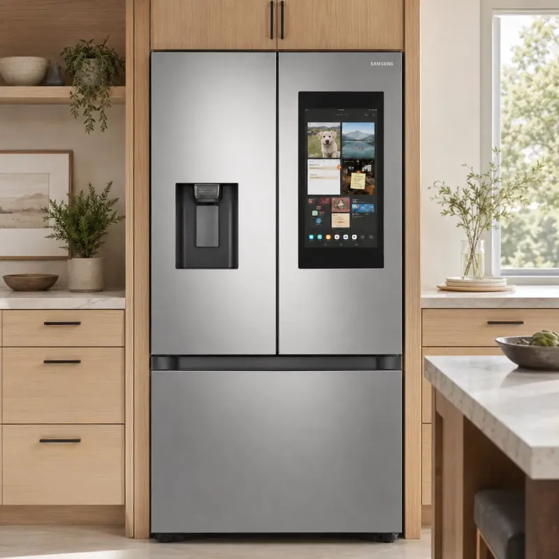 Samsung 30.0 Cu. Ft. French Door Refrigerator with 3 Doors, Family Hub Touchscreen, 4 Ice Types, Internal Dual Auto Ice Maker &amp; Fingerprint-Resistant Stainless Steel Finish