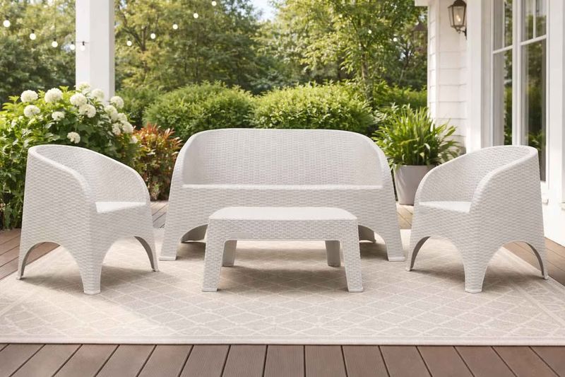 Sanchia 4-Piece Rattan Style Patio Conversation Set – Sofa, 2 Chairs &amp; Table, Beige (SANCHIA-185711)