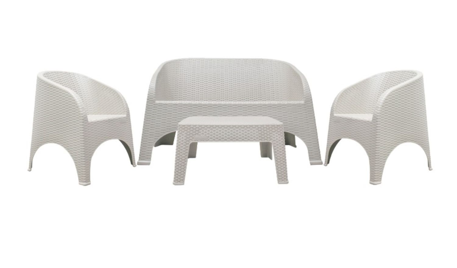 Sanchia 4-Piece Rattan Style Patio Conversation Set – Sofa, 2 Chairs &amp; Table, Beige (SANCHIA-185711), Color: Beige