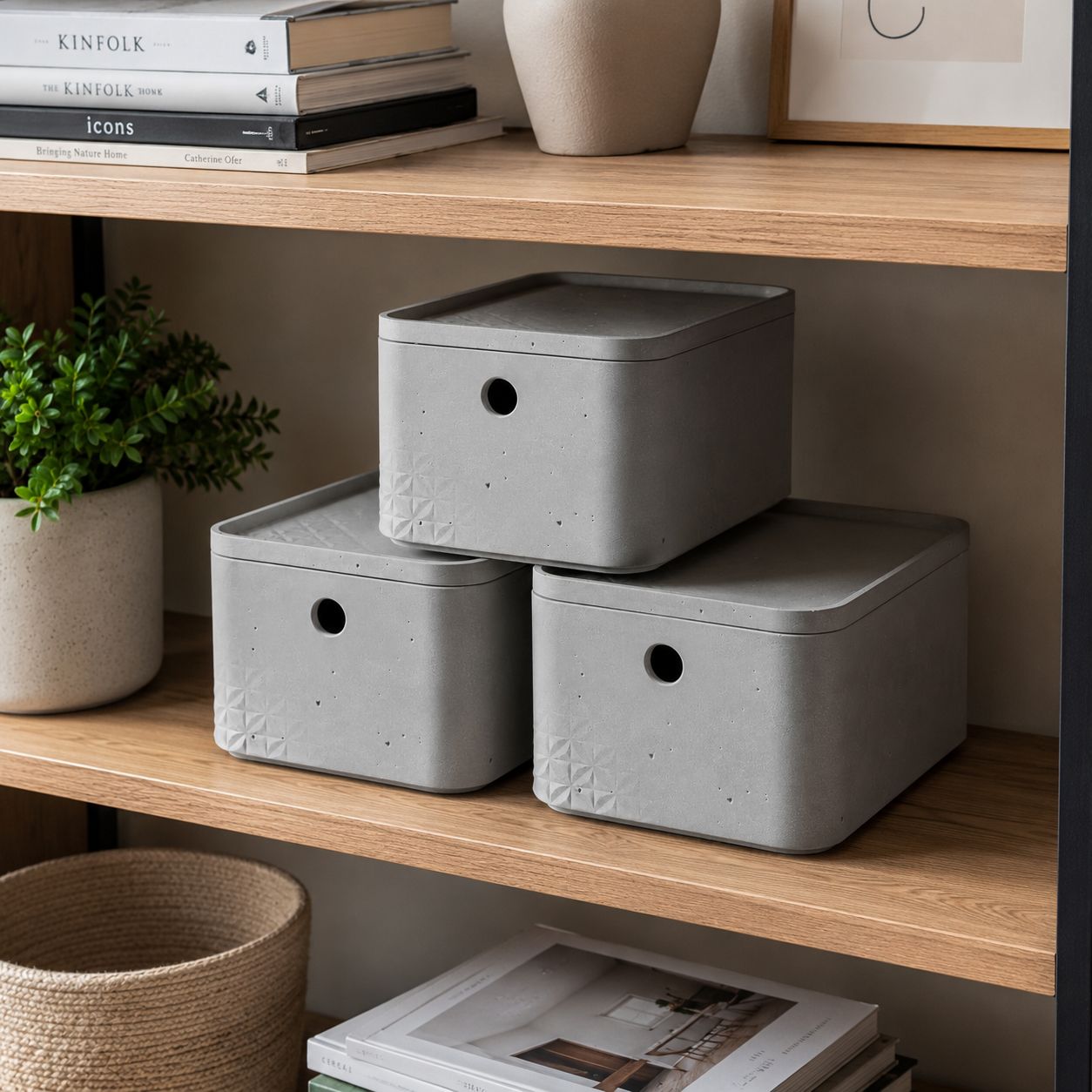 Keter Beton S Storage Box with Lid - Stackable 4L Concrete-Look Design in Grey (243399)