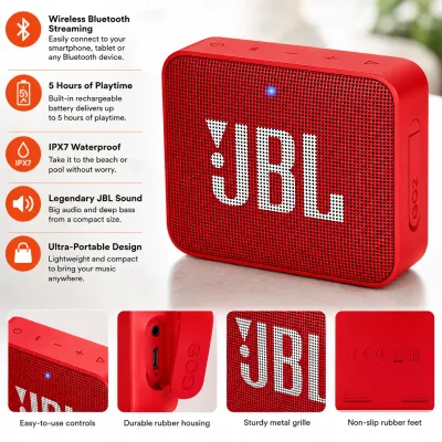 JBL Go 2 Portable Bluetooth Speaker in Red