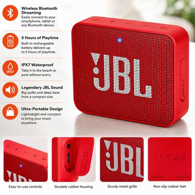JBL Go 2 Portable Bluetooth Speaker in Red