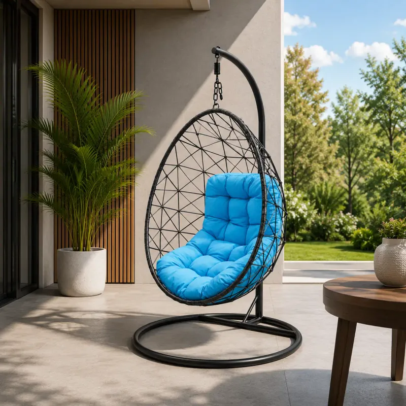Dr.Patio Archi Swing Hanging Egg Chair – Freestanding Steel Frame, Weather-Resistant PE Wicker &amp; Removable Cushion ATB-2512-321