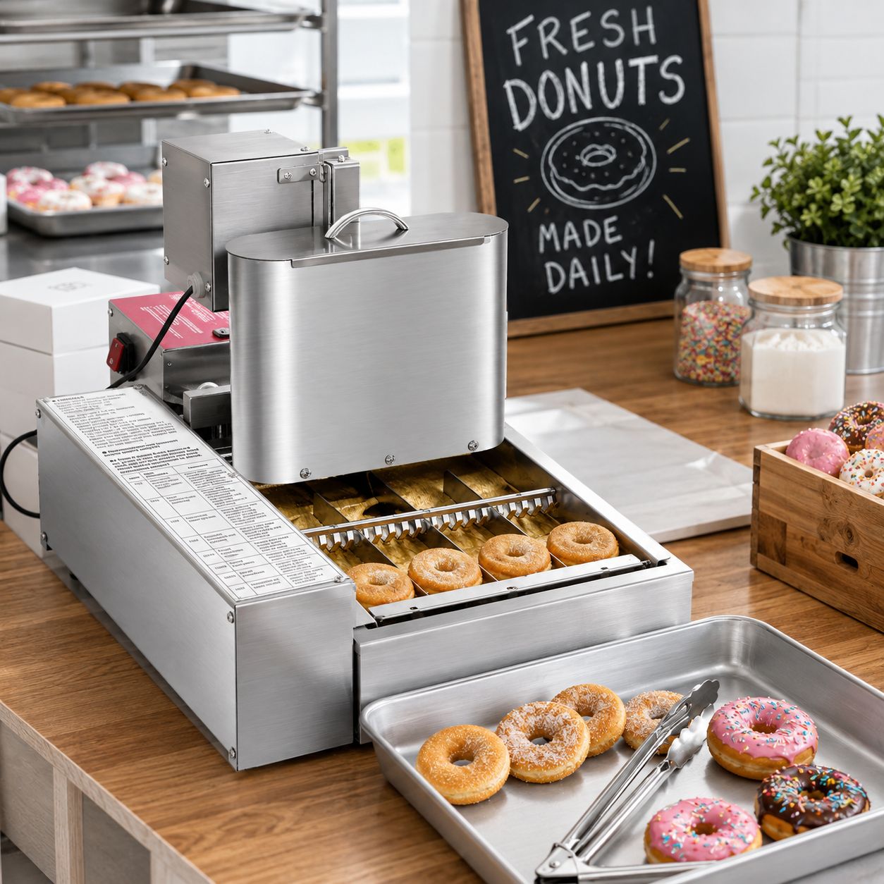 Vevor Commercial Automatic Donut Maker - 4-Row Production System, Up to 240 Donuts/Hour, 3 L Batter Hopper, 304 Stainless Steel (ZDHTTQJBPK4P9XKAMV1)