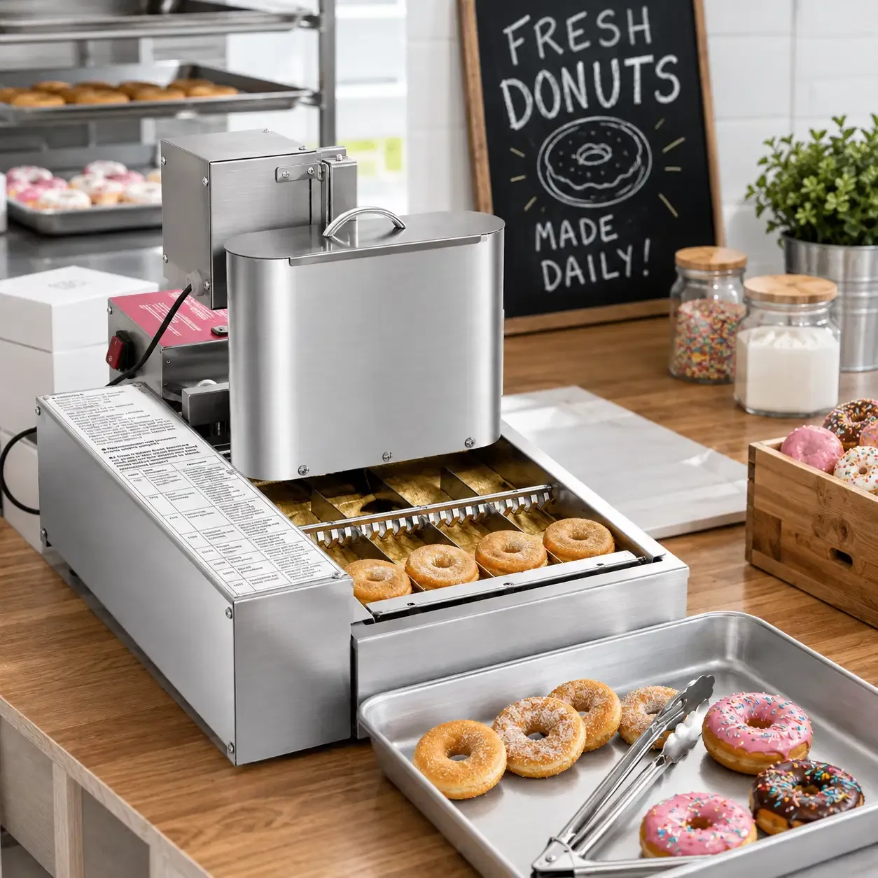 Vevor Commercial Automatic Donut Maker - 4-Row Production System, Up to 240 Donuts/Hour, 3 L Batter Hopper, 304 Stainless Steel (ZDHTTQJBPK4P9XKAMV1)