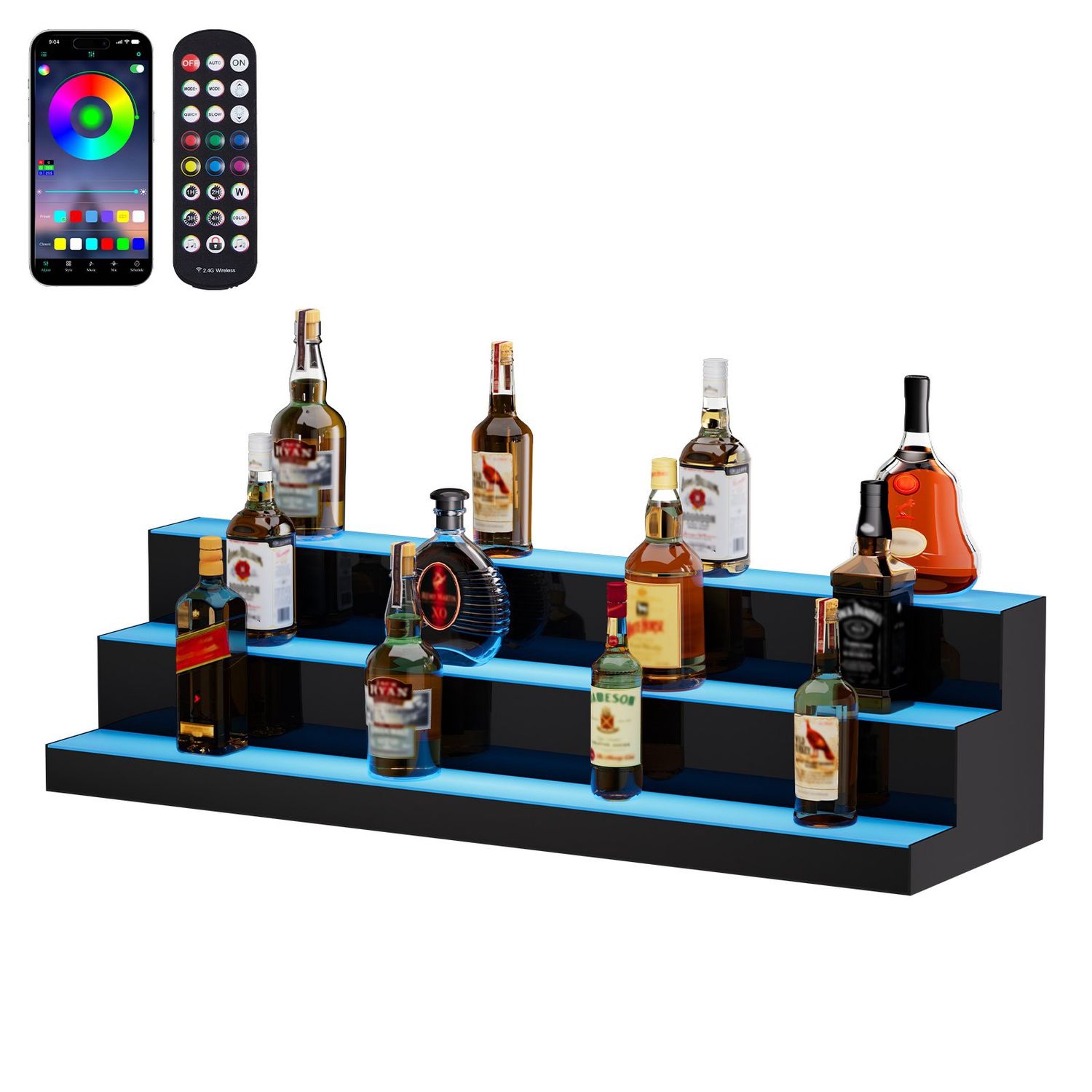 VEVOR 40" 3 Tier LED Liquor Bottle Display Shelf