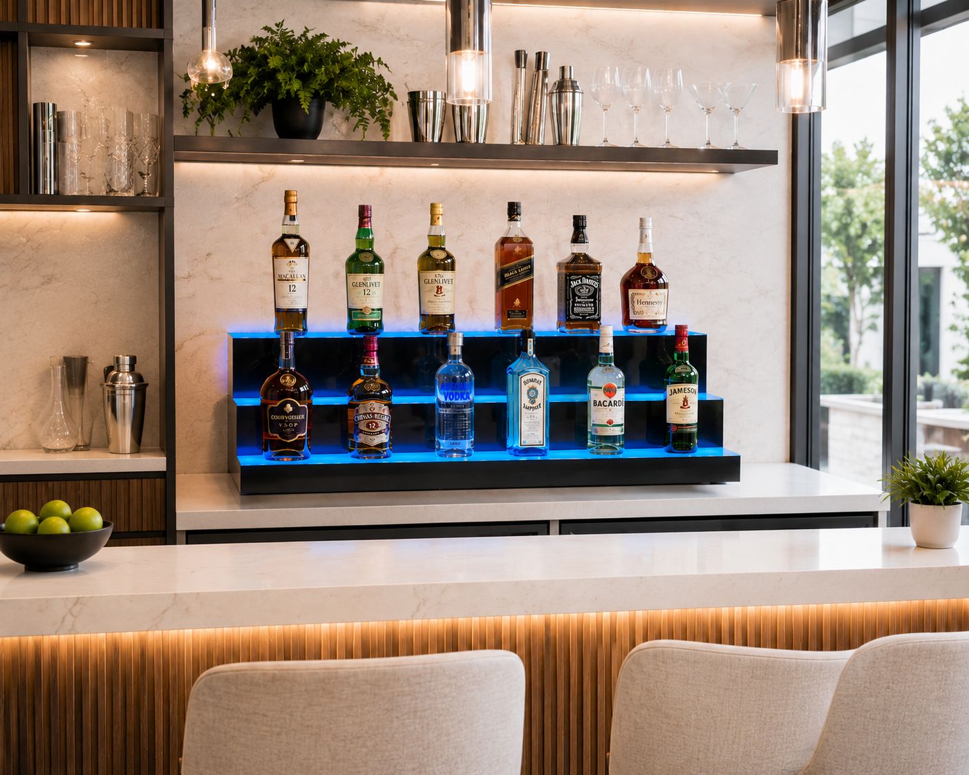 Vevor 40" 3-Tier LED Liquor Bottle Display Shelf with RGB Lighting, Remote &amp; App Control, Holds 25-30 Bottles, Acrylic (ok-3-40)