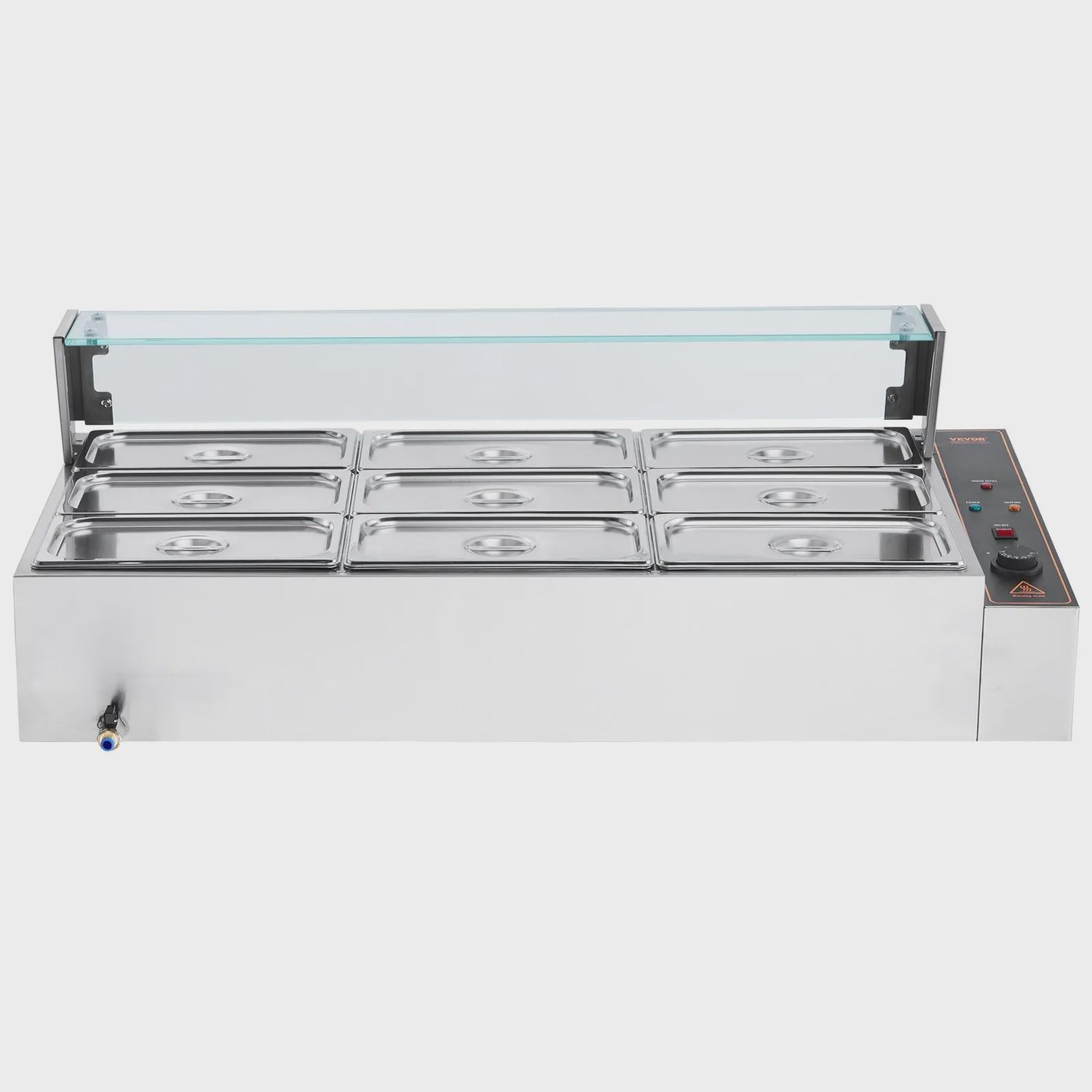 VEVOR 9 Pan Commercial Steam Table Food Warmer in Stainless Steel