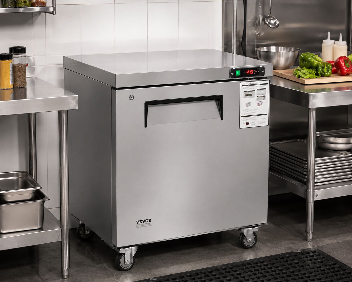 VEVOR 28" Commercial Frozen Refrigerator Prep Table in Stainless Steel