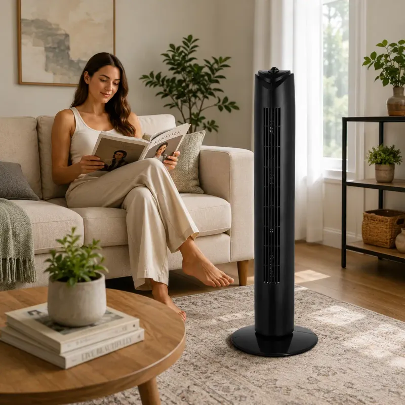Brentwood 32-Inch Oscillating Tower Fan with 275 CFM Airflow, 3 Speeds, 60° Oscillation, 2-Hour Timer and Portable Carry Handle, Black (F-32TBK)