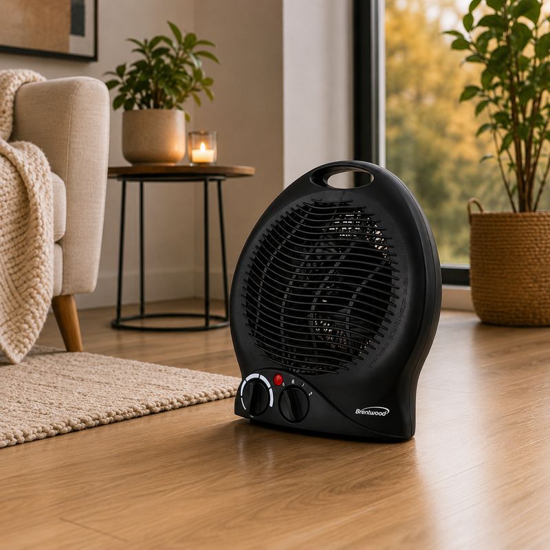 Brentwood 2-in-1 Portable Electric Space Heater and Fan, 1500W/750W, 5,000 BTU, 3 Settings, Adjustable Thermostat, White (H-F302W)