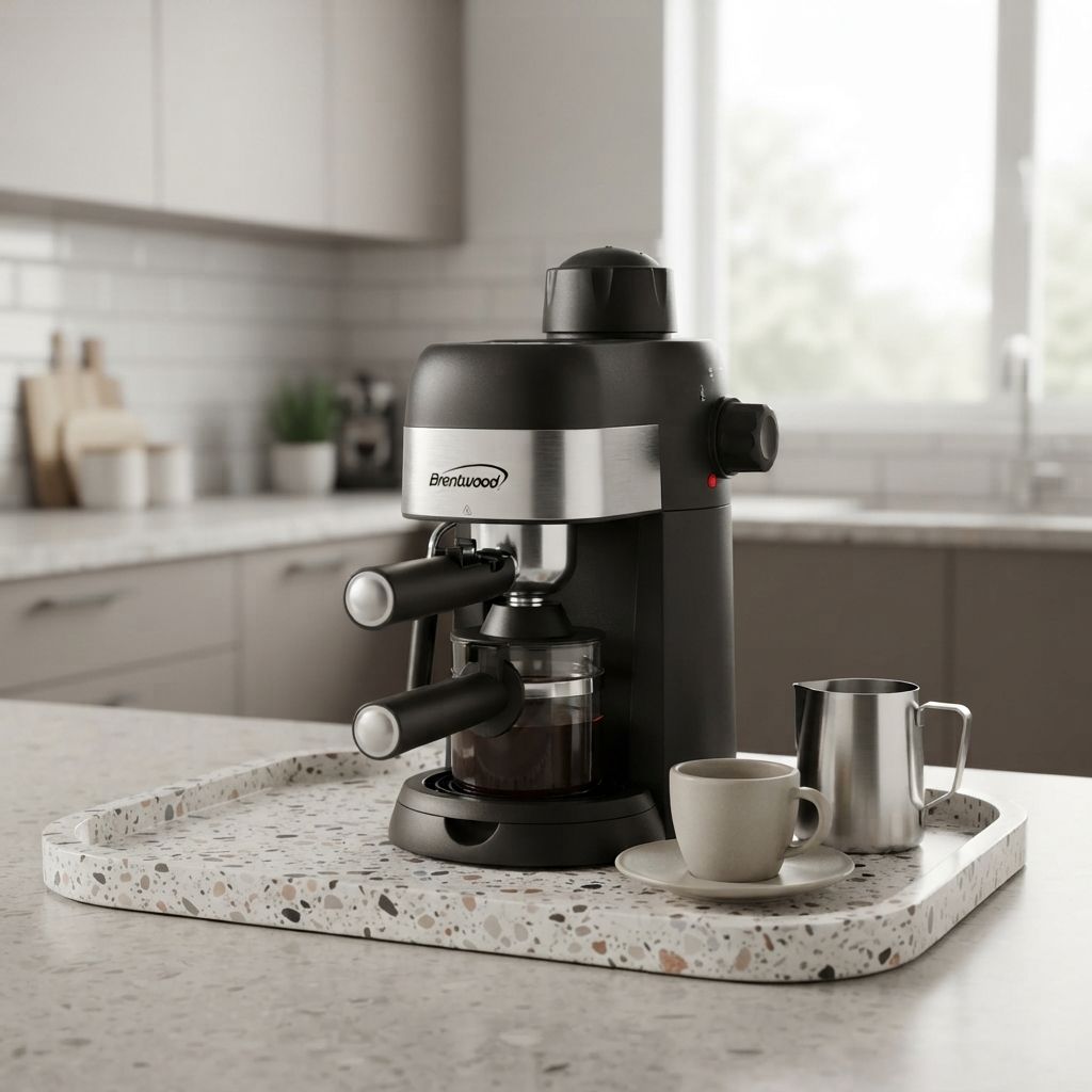 Brentwood Espresso and Cappuccino Maker with Built-In Steam Wand, 800W, 4-Serving Capacity, Tempered-Glass Carafe, Black (GA-134BK)