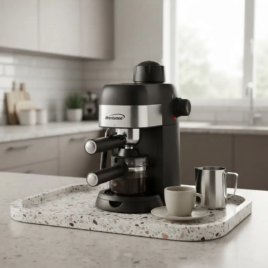 Brentwood Espresso and Cappuccino Maker with Built-In Steam Wand, 800W, 4-Serving Capacity, Tempered-Glass Carafe, Black (GA-134BK)