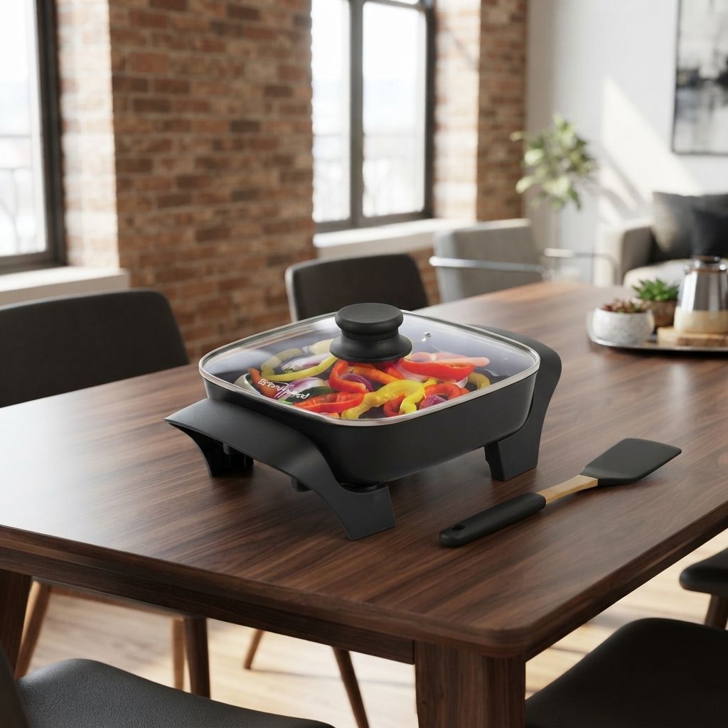 Brentwood 8-Inch Non-Stick Electric Skillet with Tempered Glass Lid, 600W, 40 oz Capacity, Black (SK-46)
